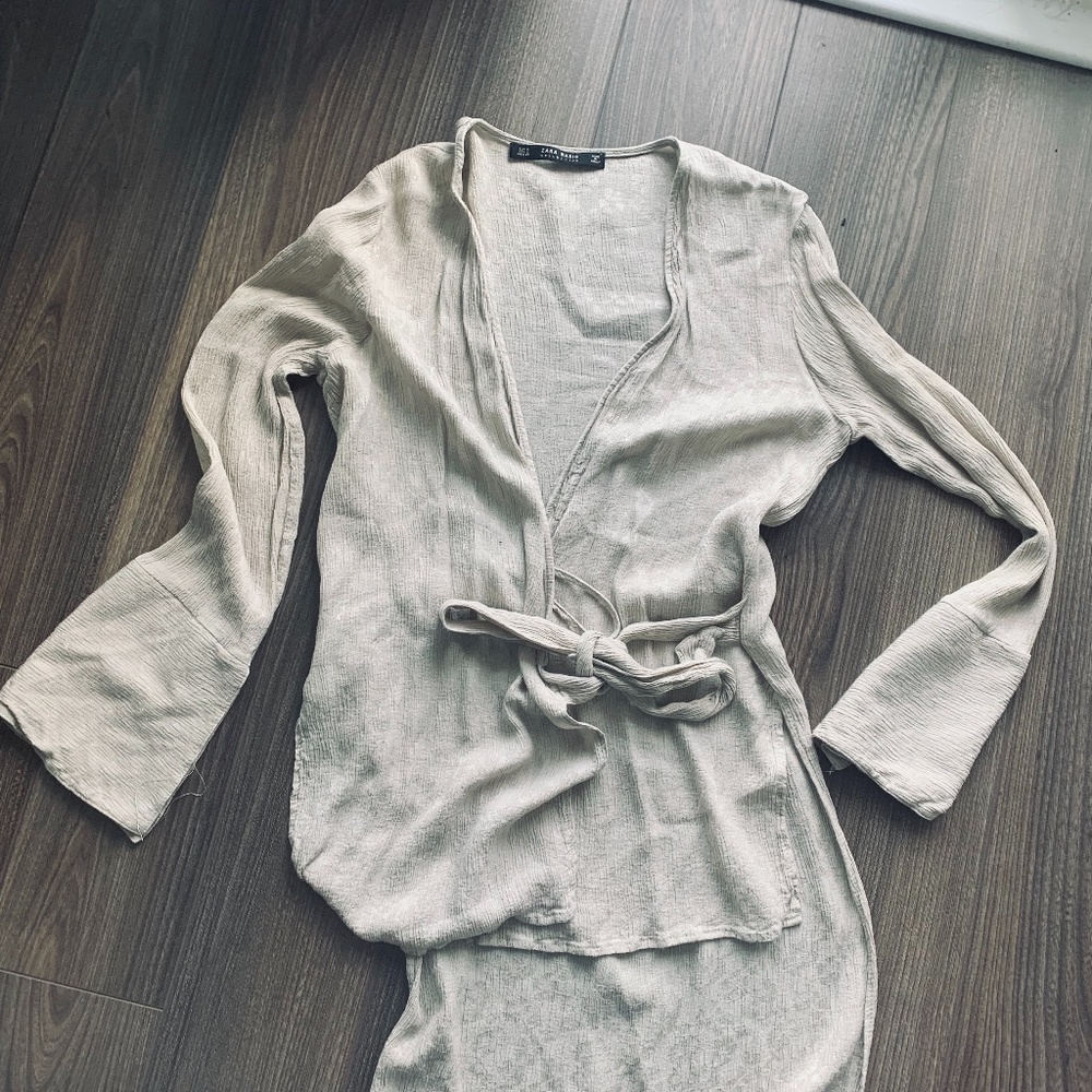 Zara Champagne Blouse with Tie-waist and long back